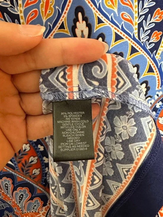 Liz Claiborne Blue & Orange Printed Cap-Sleeve Midi Dress - Picture 5 of 5